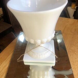 Elegant White pedestal milk glass planter vintage